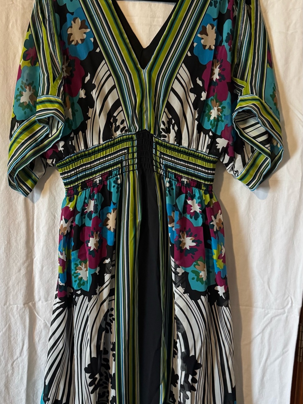 Bisou Bisou Striped & Floral Smocked Waist Dress – 14